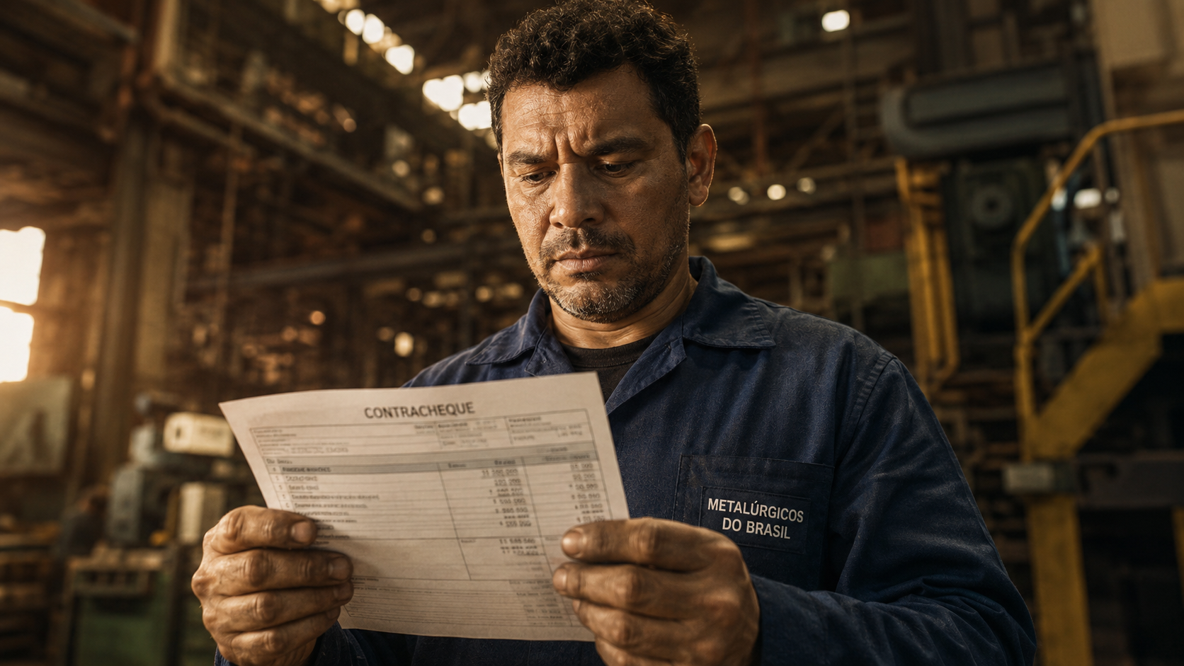 metalúrgico analisando contracheque com desconto de IR sobre PLR